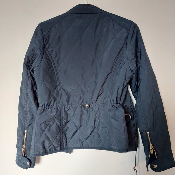 Navy Quilted Zipped Coat With Golden Buttons, Women's Size S - Picture 3 of 8